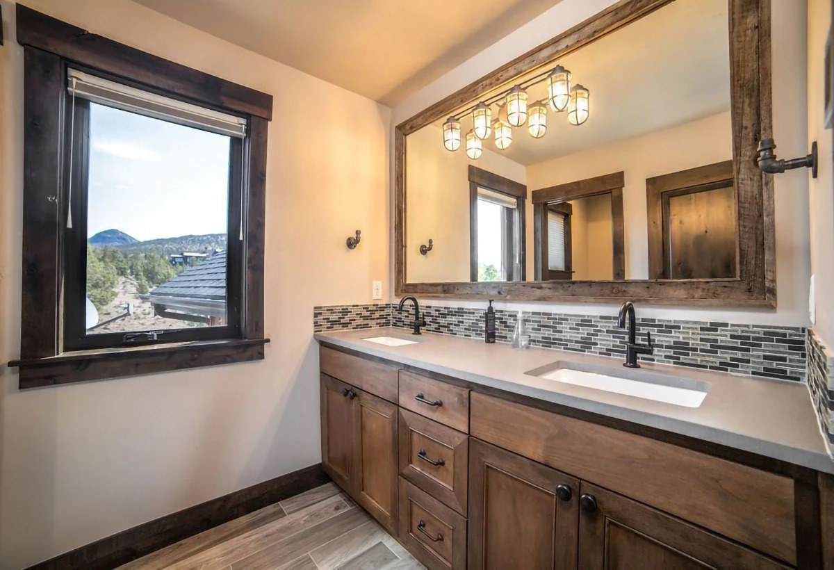 Bathroom sinks ranch — Luxury home with sweeping mountain views