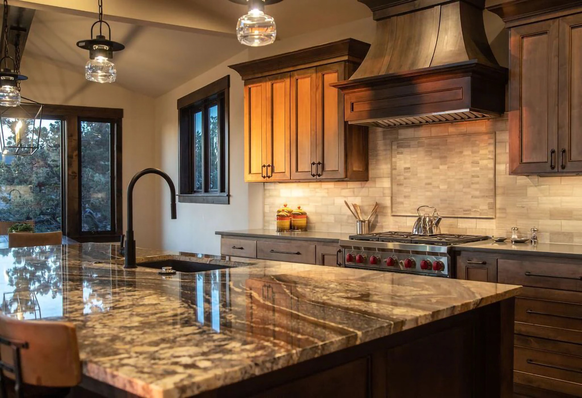 Kitchen island sink ranch — Luxury home with sweeping mountain views