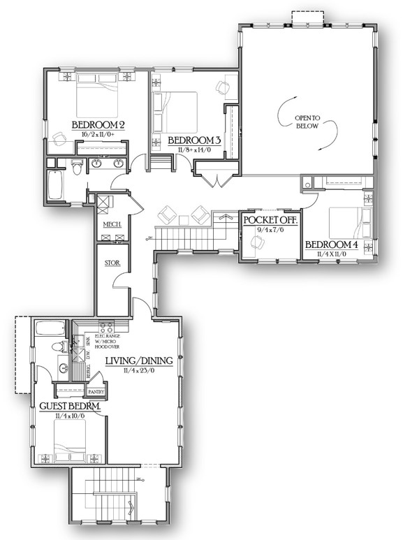Upper floor plan — Modern Farmhouse with Valuable ADU