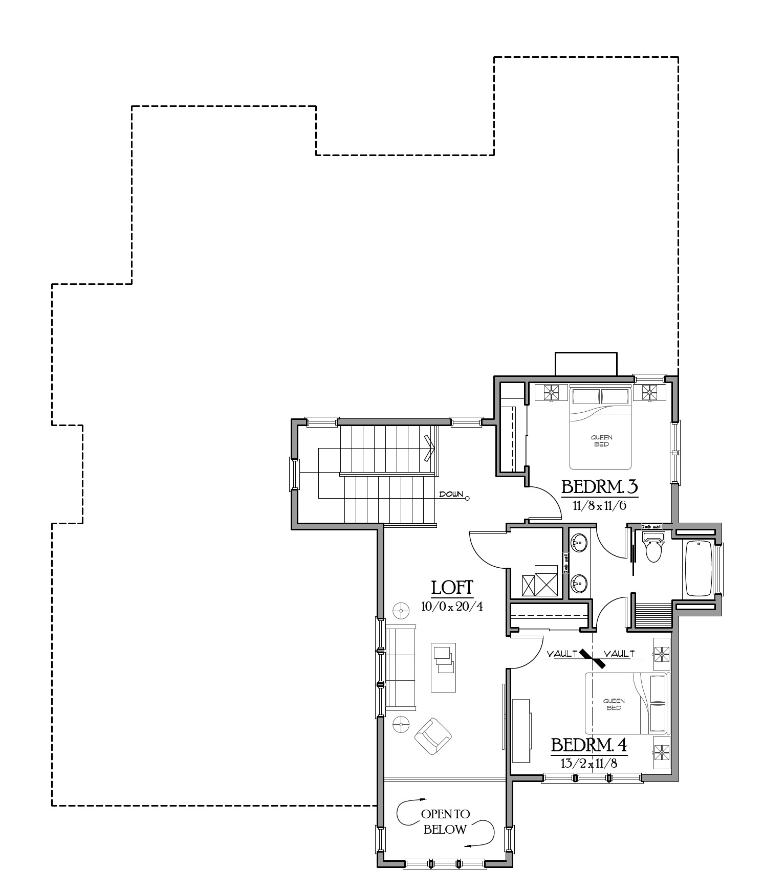 Upper floor plan — Farmhouse for Clients with Modern Taste